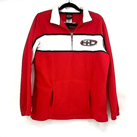 Harley Davidson red white fleece pullover size large - Picture 1 of 8